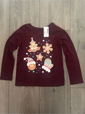 The Children's Place Sugar Beet Maroon Long Sleeve Holiday Tee